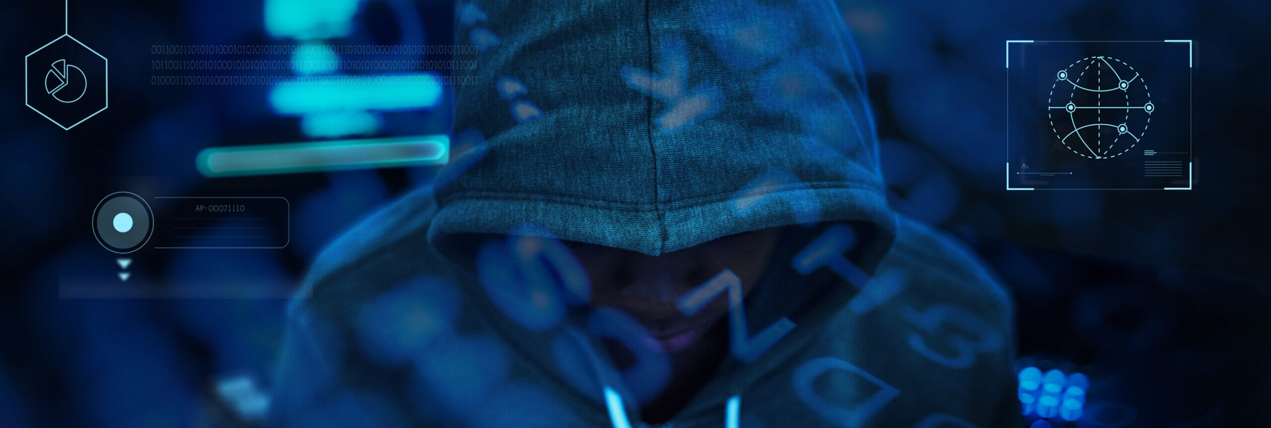 Hacker working in the darkness